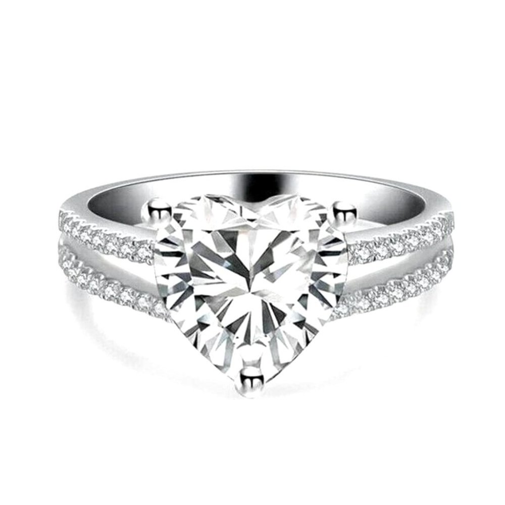 New Eternity 925 Silver Princess Cut Diamond Heart Ring - Picture 3 of 4